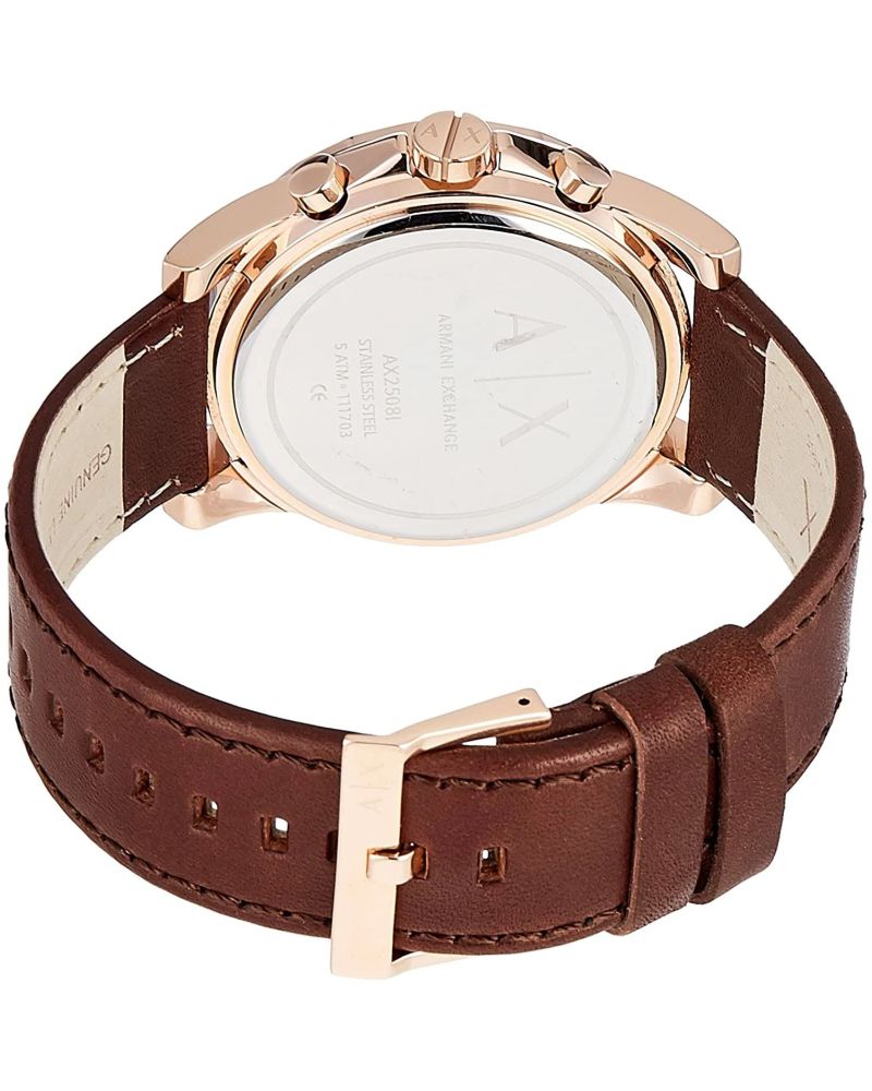 Armani Exchange AX2508I Men's Quartz Chronograph Watch Blue Sunray Dial Brown Leather Strap