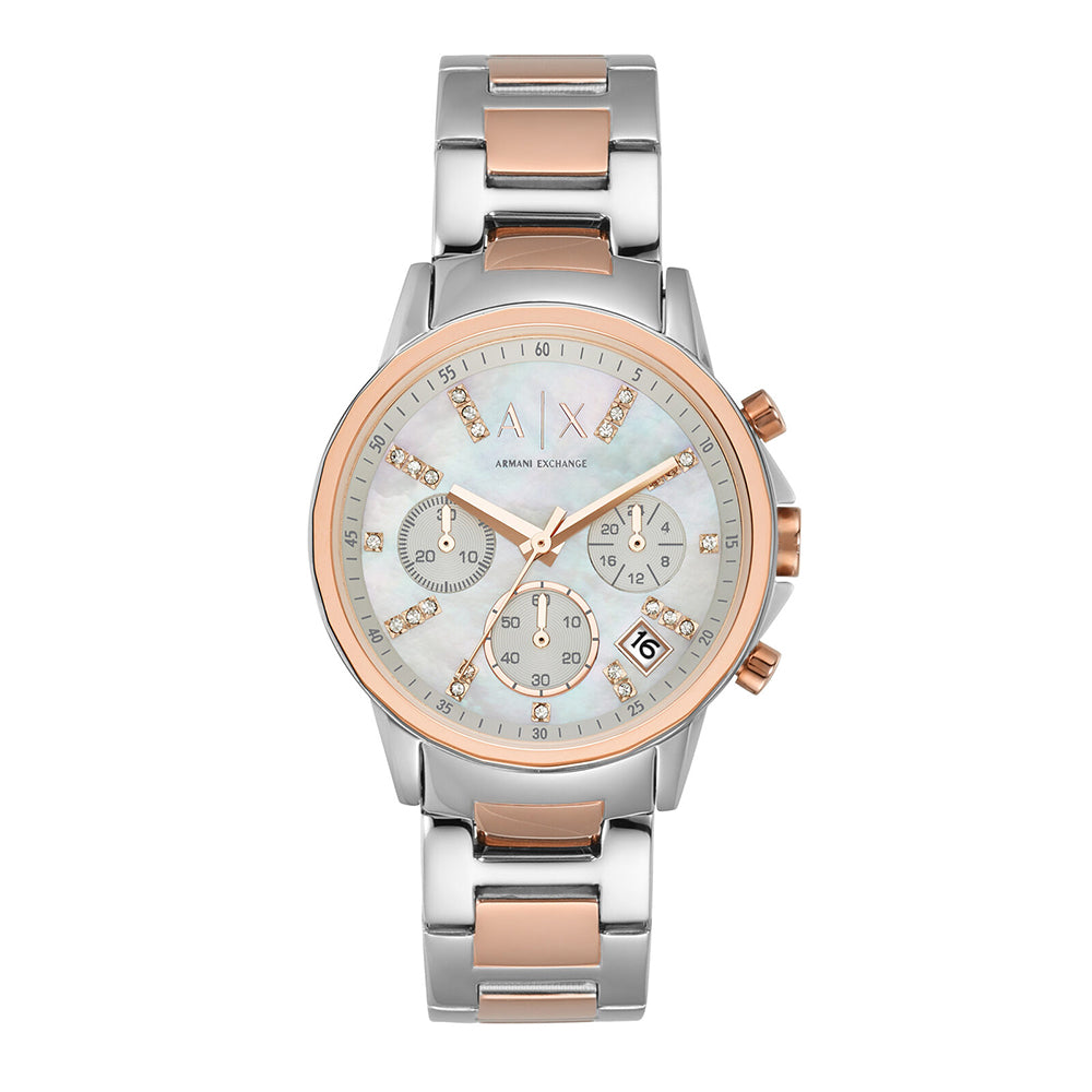 Armani Exchange AX4331I Women's Quartz Chronograph Watch Silver Mother of Pearl Dial Two-Tone Stainless Steel