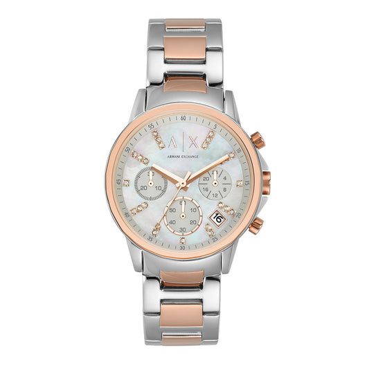 Armani Exchange AX4331I Women's Quartz Chronograph Watch Silver Mother of Pearl Dial Two-Tone Stainless Steel