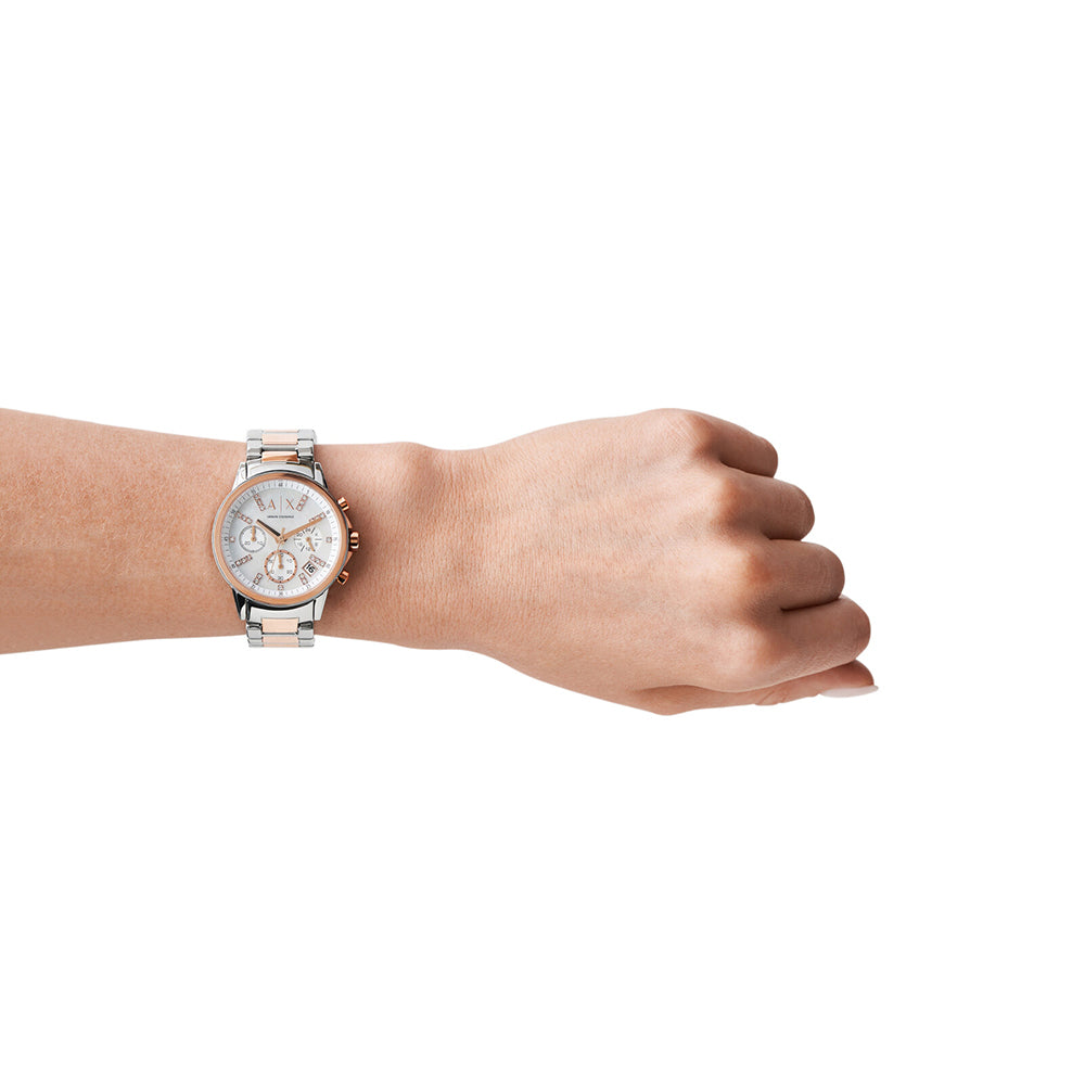 Armani Exchange AX4331I Women's Quartz Chronograph Watch Silver Mother of Pearl Dial Two-Tone Stainless Steel