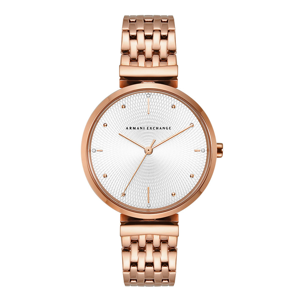 Armani Exchange AX5536I Women's Quartz Analog Watch Gold Sunray Dial Gold Stainless Steel Mesh Bracelet