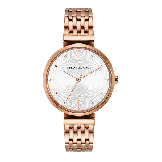 Armani Exchange AX5536I Women's Quartz Analog Watch Gold Sunray Dial Gold Stainless Steel Mesh Bracelet