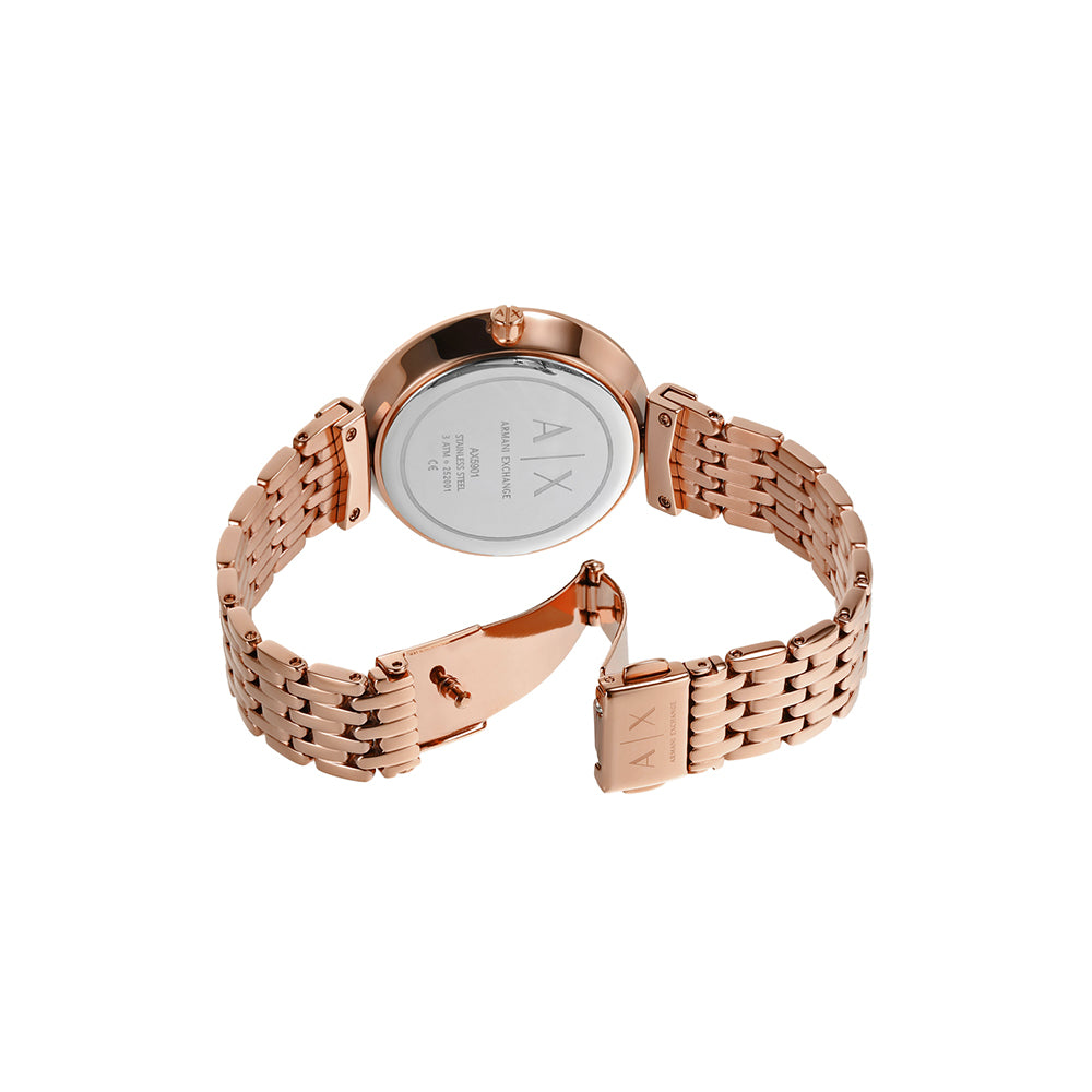 Armani Exchange AX5536I Women's Quartz Analog Watch Gold Sunray Dial Gold Stainless Steel Mesh Bracelet