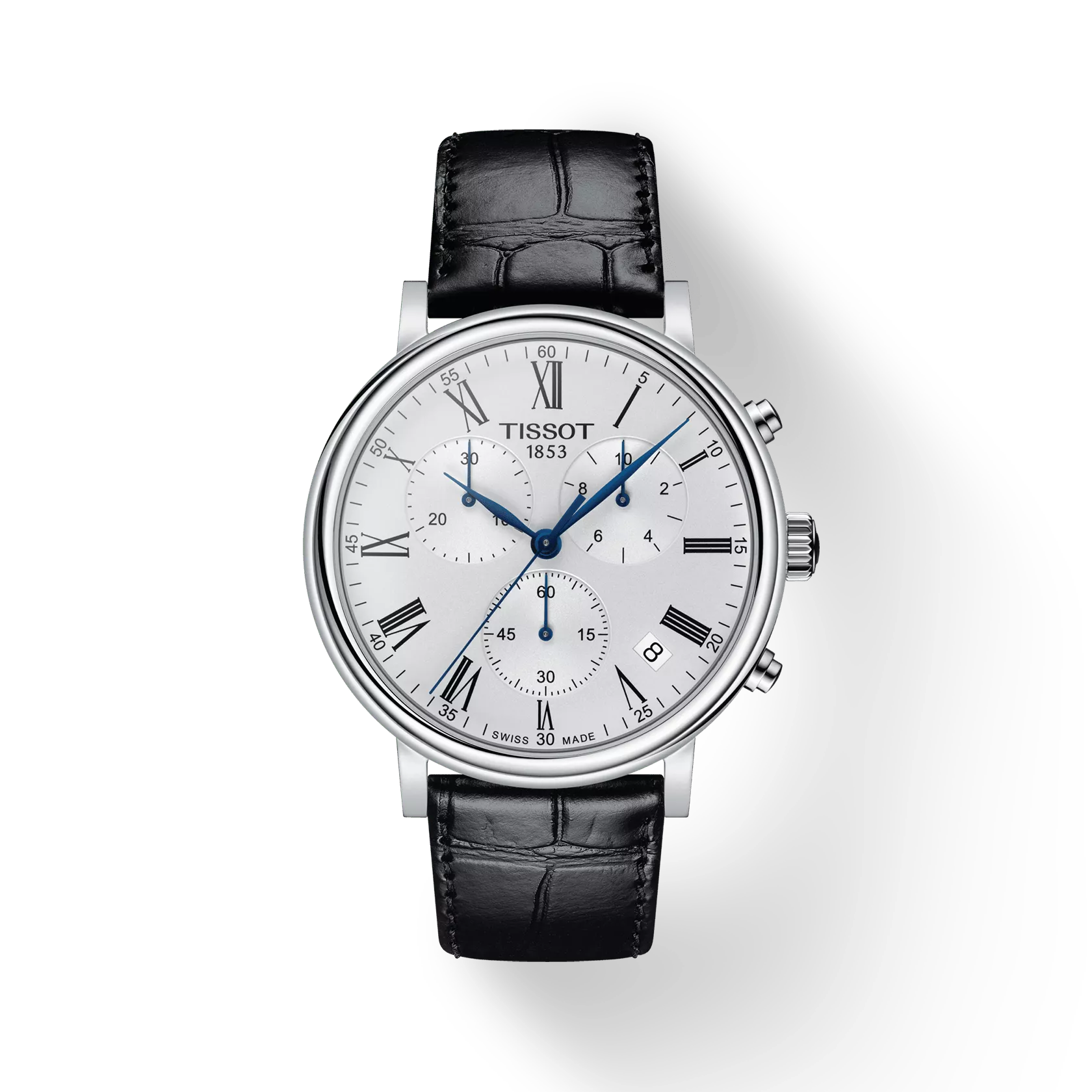 Tissot T1224171603300 Carson Premium Chronograph Silver Dial Black Leather Strap Men Analog Quartz Watch 41 mm