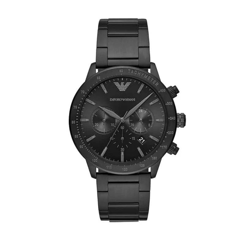 Emporio Armani AR11242I Mario Men's Black Stainless Steel Chronograph Analog Quartz Watch 43mm | Luxury Designer Watch