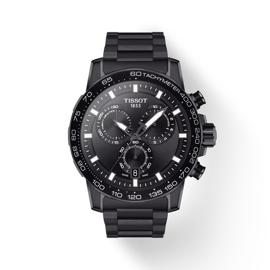 Tissot T1256173305100 Black Dial Men’s Swiss Quartz Supersport Chrono Watch – Black PVD Stainless Steel Case & Bracelet, Sapphire Crystal