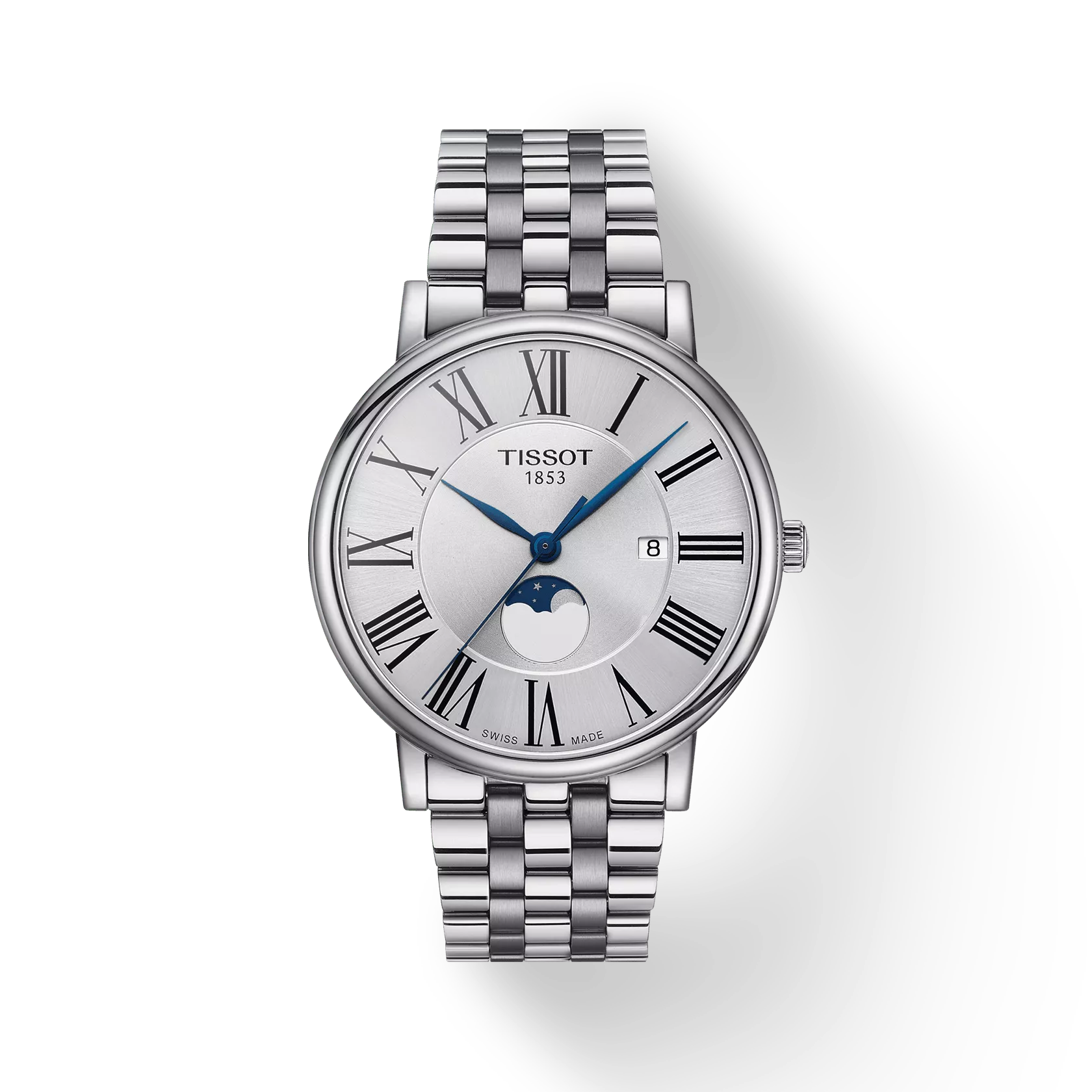 Tissot T1224231103300 Carson Premium Moonphase Silver Dial Stainless Steel Band Men Analog Quartz Watch 40 mm