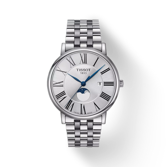 Tissot T1224231103300 Carson Premium Moonphase Silver Dial Stainless Steel Band Men Analog Quartz Watch 40 mm