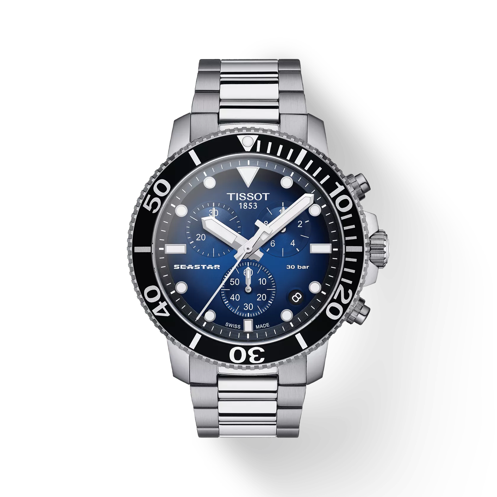 Tissot T1204171104101 Blue Gradient Dial Men’s Swiss Quartz Seastar 1000 Chronograph Watch – Stainless Steel Case & Bracelet, Sapphire Crystal