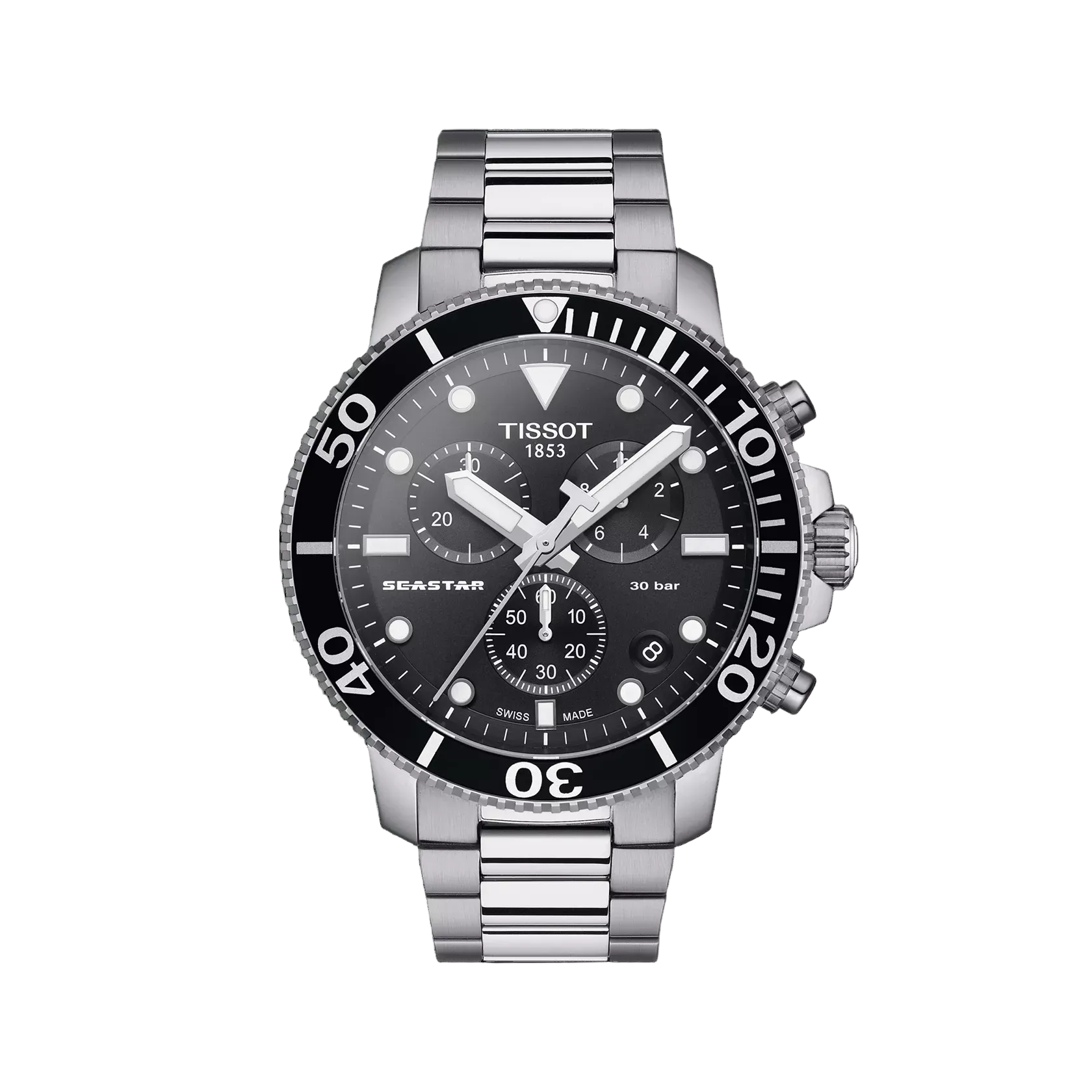 Tissot T1204171105100 Black Dial Men’s Swiss Quartz Chronograph Watch with Stainless Steel Case & Bracelet