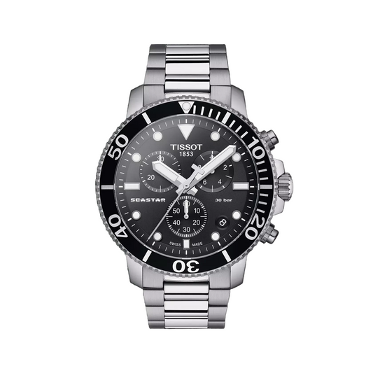 Tissot T1204171105100 Black Dial Men’s Swiss Quartz Chronograph Watch with Stainless Steel Case & Bracelet