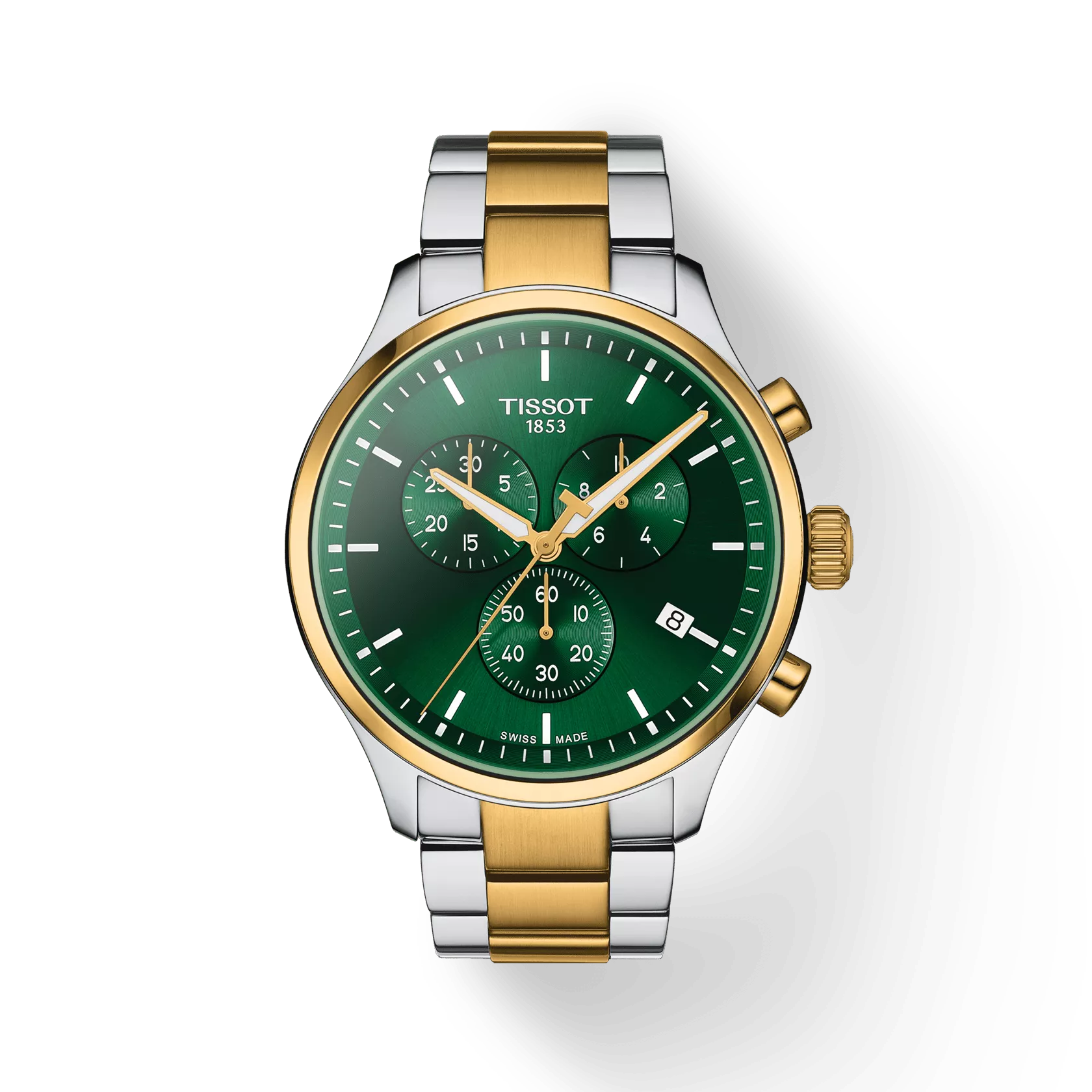 Tissot T1166172209100 Green Dial Men’s Swiss Quartz Chrono XL Classic Watch – Two-Tone Stainless Steel & Yellow Gold PVD Bracelet, Sapphire Crystal