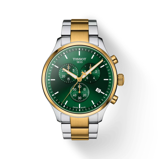 Tissot T1166172209100 Green Dial Men’s Swiss Quartz Chrono XL Classic Watch – Two-Tone Stainless Steel & Yellow Gold PVD Bracelet, Sapphire Crystal