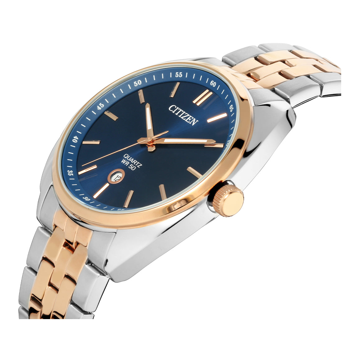 Citizen BI5096-53L Quartz Analog Blue Dial with Two-Tone Stainless Steel Watch for Men