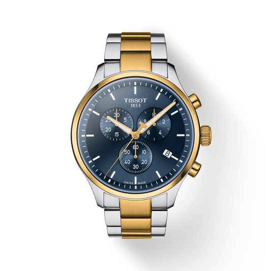 Tissot T1166172204100 Blue Dial 45 mm Men’s Swiss Quartz Chrono XL Classic Watch – Yellow Gold PVD & Stainless Steel Case & Bracelet, Sapphire Crystal