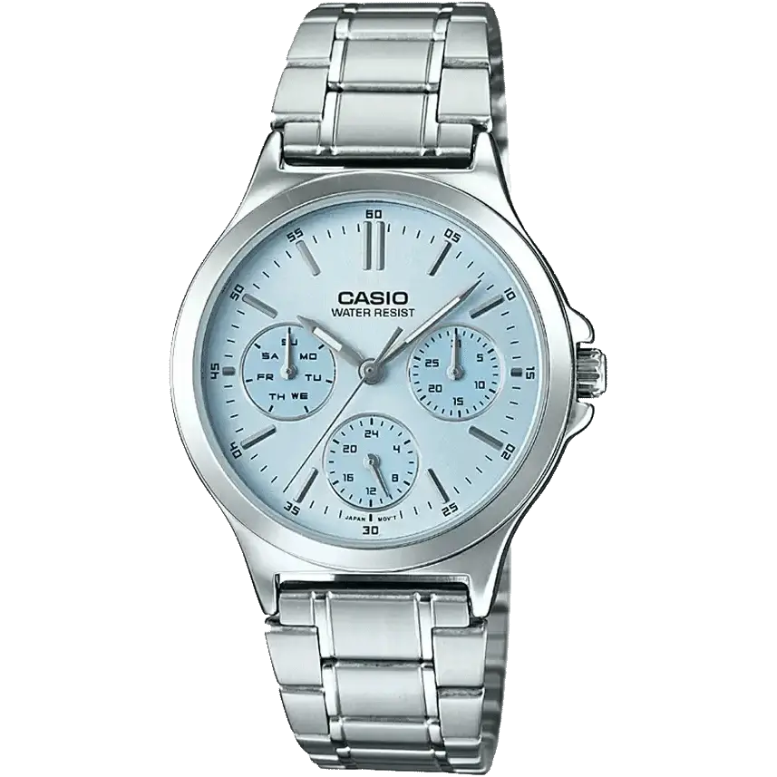 Casio Enticer A1896 women’s blue dial watch front view