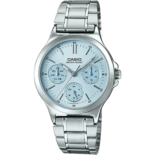 Casio Enticer A1896 women’s blue dial watch front view