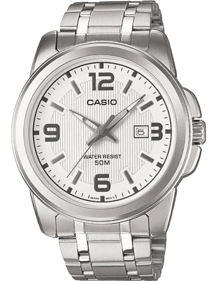 Casio A552 Enticer Men’s Quartz Analog Watch with White Dial, Silver Stainless Steel Strap