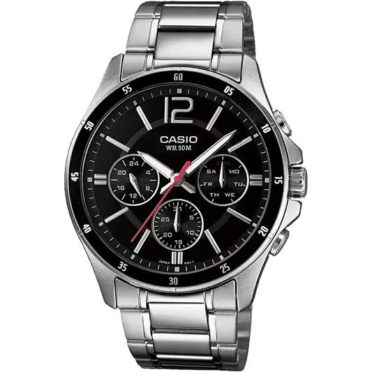 Casio A832 Enticer Black Multifunction Stainless Steel Men's Watch