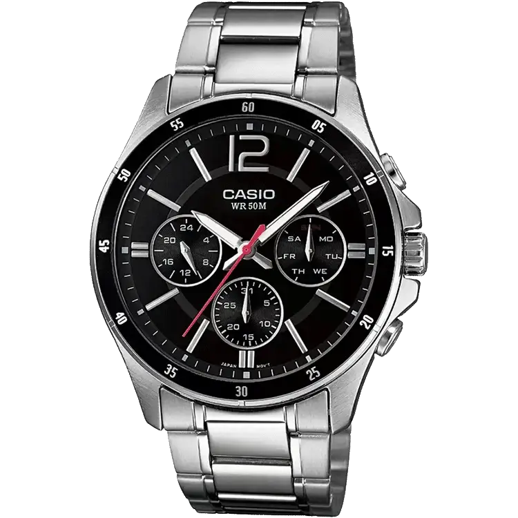 Casio A832 Enticer Black Multifunction Stainless Steel Men's Watch