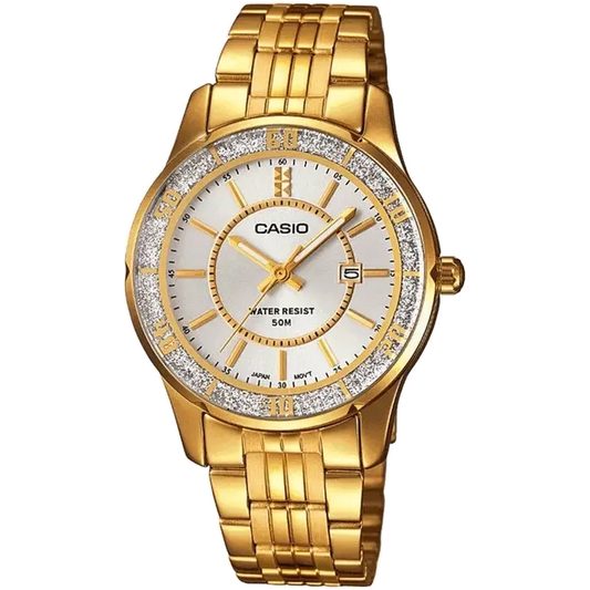 Casio A897 Analog Quartz Women’s Enticer Watch | Silver & Gold Case | Stainless Steel Bracelet | 50 m Water Resistant
