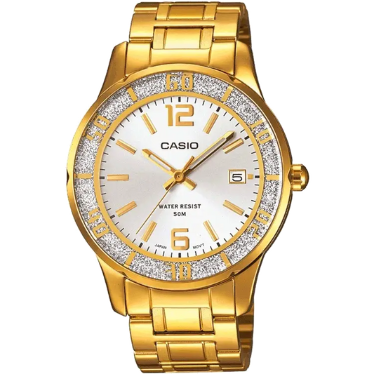 Casio A900 Analog Quartz Women’s Enticer Watch | Gold & White Dial | Gold Stainless Steel Bracelet | 50 m Water Resistant