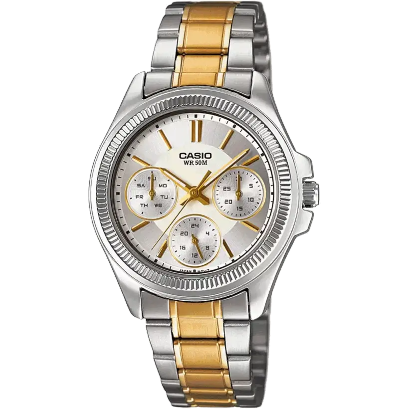 Casio A937 Enticer Women’s Quartz Analog Watch with White Dial, Two-Tone Silver & Rose-Gold Stainless Steel Strap