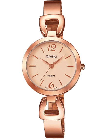 Casio A981 Analog Quartz Women’s Enticer Watch | Pink Dial | Gold Stainless Steel Strap | 50 m Water Resistant