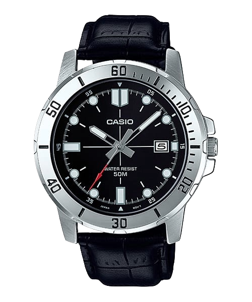 Casio A1371 Black Analog Leather Strap Men's Casual Watch