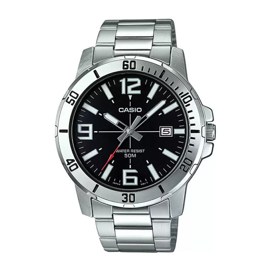 Casio A1361 Enticer Men’s Analog Quartz Watch with Black Dial & Silver Stainless Steel Bracelet