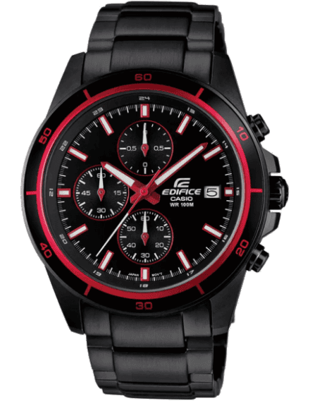Casio EX207 Edifice Men’s Quartz Chronograph Watch with Black & Brown Dial, Black Stainless Steel Bracelet