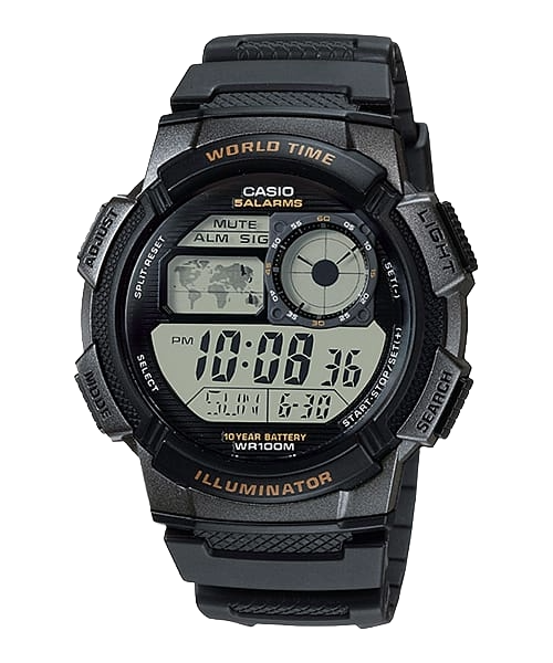 Casio D080 Youth World Time Digital Black Resin Unisex Watch