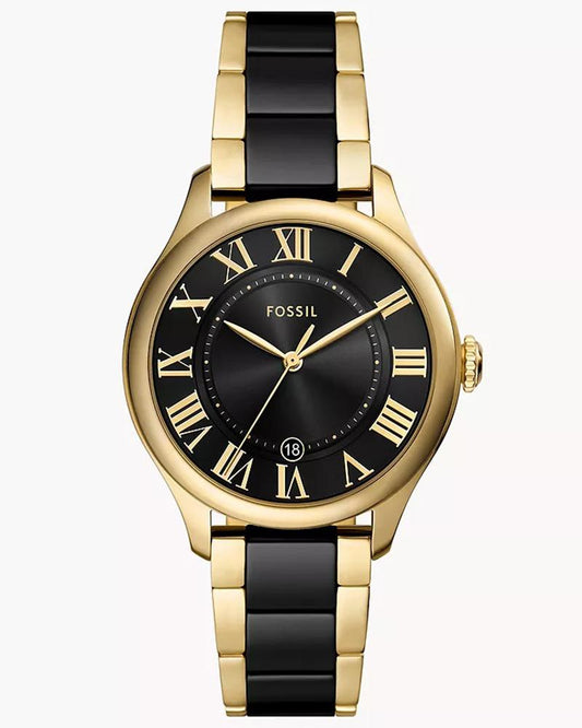 Fossil CE1132 Women Quartz Black Dial Gold-Tone & Ceramic Gilmore Watch