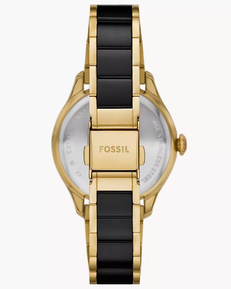 Fossil CE1132 Women Quartz Black Dial Gold-Tone & Ceramic Gilmore Watch