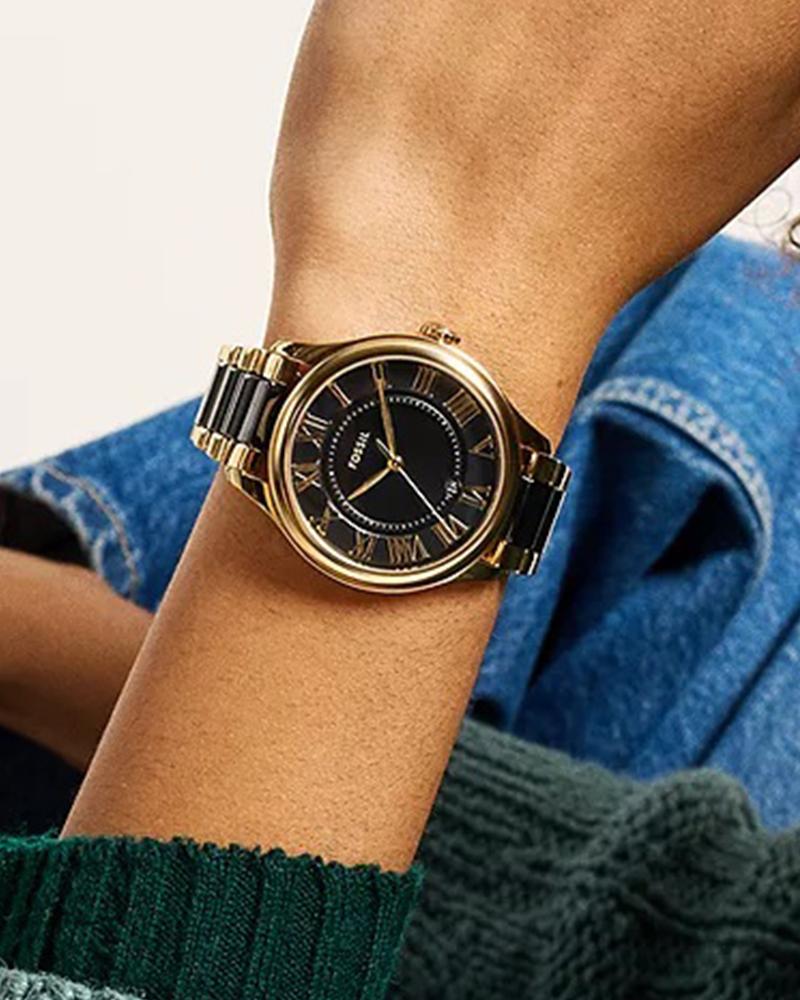 Fossil CE1132 Women Quartz Black Dial Gold-Tone & Ceramic Gilmore Watch