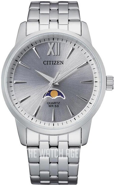 Citizen AK5000-54A Analog Quartz Men’s Moonphase Watch | Silver Dial | Silver Stainless Steel Bracelet | 42 mm | Mineral Glass | 50 m Water Resistant