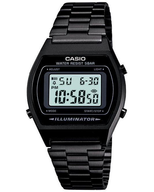 Casio D180 Vintage Quartz Digital Unisex Watch with Black Digital Dial, Black Stainless Steel Bracelet