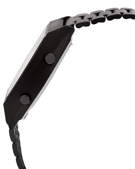 Casio D180 Vintage Quartz Digital Unisex Watch with Black Digital Dial, Black Stainless Steel Bracelet