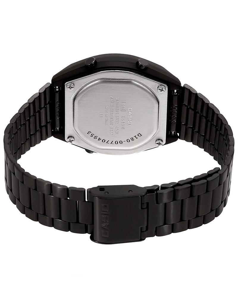 Casio D180 Vintage Quartz Digital Unisex Watch with Black Digital Dial, Black Stainless Steel Bracelet
