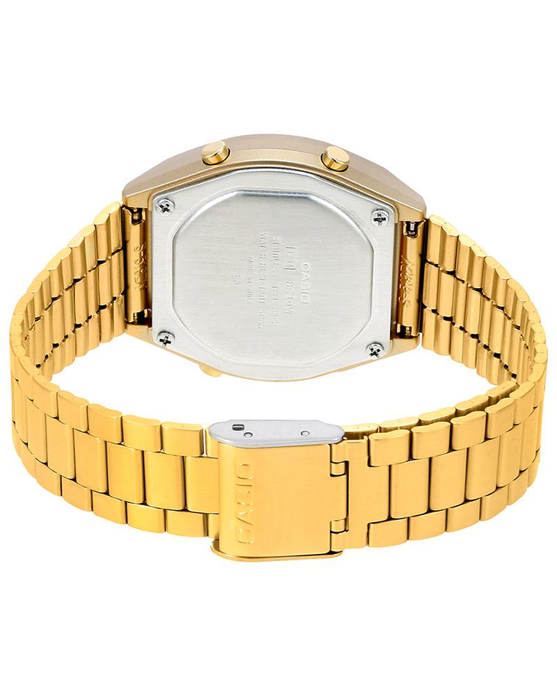 Casio D188 Vintage Unisex Quartz Digital Watch with Gold Dial, Gold Stainless Steel Strap