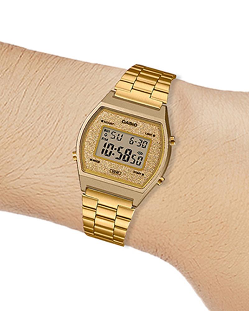 Casio D188 Vintage Unisex Quartz Digital Watch with Gold Dial, Gold Stainless Steel Strap