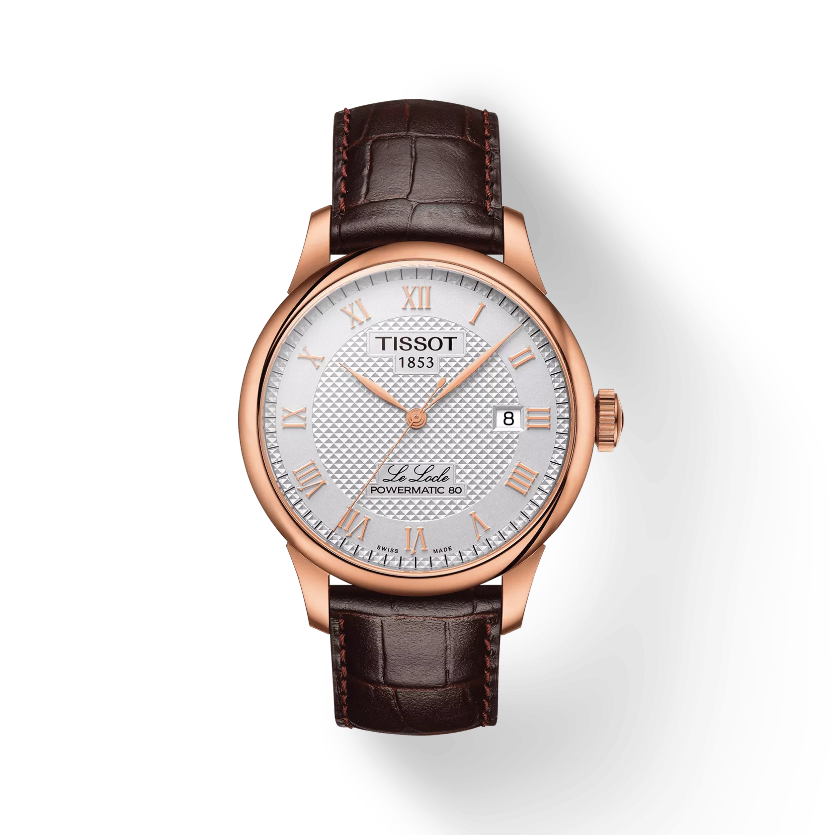 Tissot T0064073603300 Silver Dial 39.3 mm Men’s Swiss Automatic Le Locle Watch – Rose Gold PVD Case, Brown Leather Strap, Sapphire Crystal