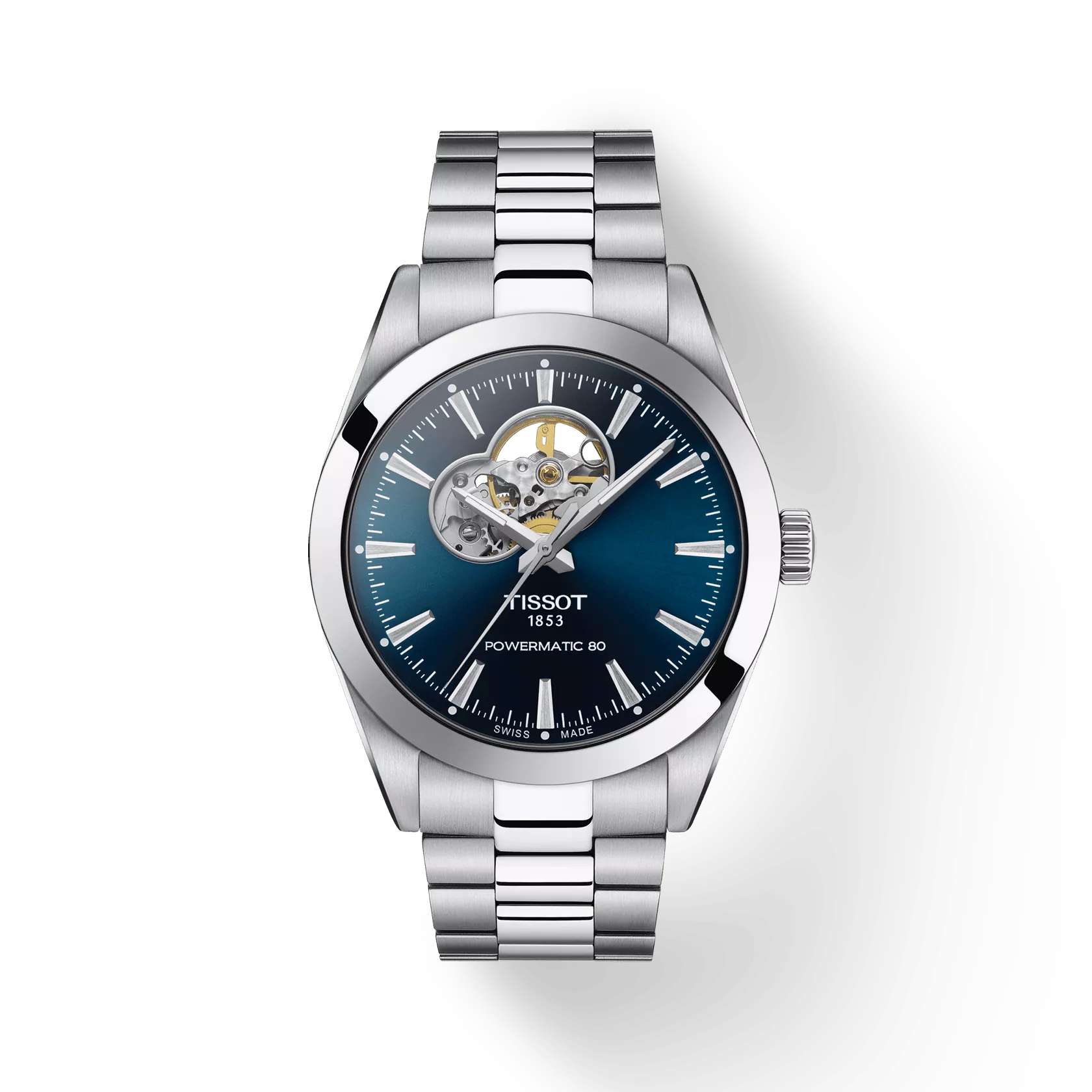 Tissot T1274071104101 Men Analog Automatic Watch with Blue Open-Heart Dial & Stainless Steel Bracelet