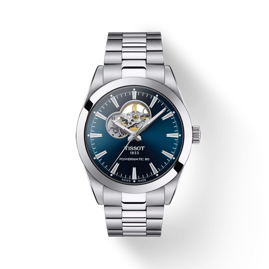 Tissot T1274071104101 Men Analog Automatic Watch with Blue Open-Heart Dial & Stainless Steel Bracelet
