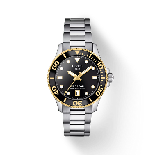 Tissot T1202102105100 Seastar 1000 Black Dial Stainless Steel Bracelet Women Analog Quartz Watch 36 mm