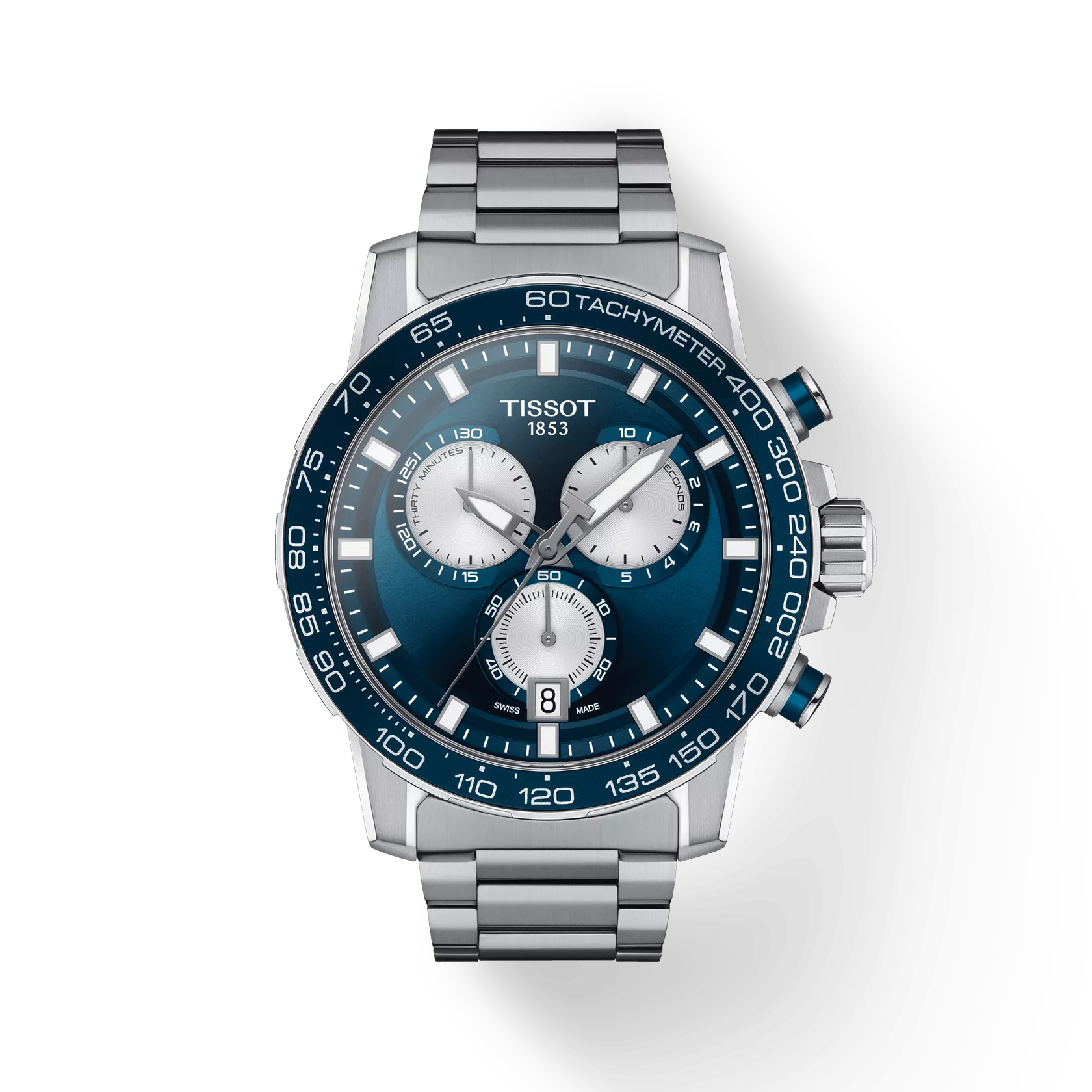 Tissot T1256171104100 Men Analog Chronograph Quartz Watch with Blue Dial & Stainless Steel Bracelet