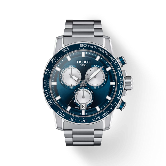 Tissot T1256171104100 Men Analog Chronograph Quartz Watch with Blue Dial & Stainless Steel Bracelet