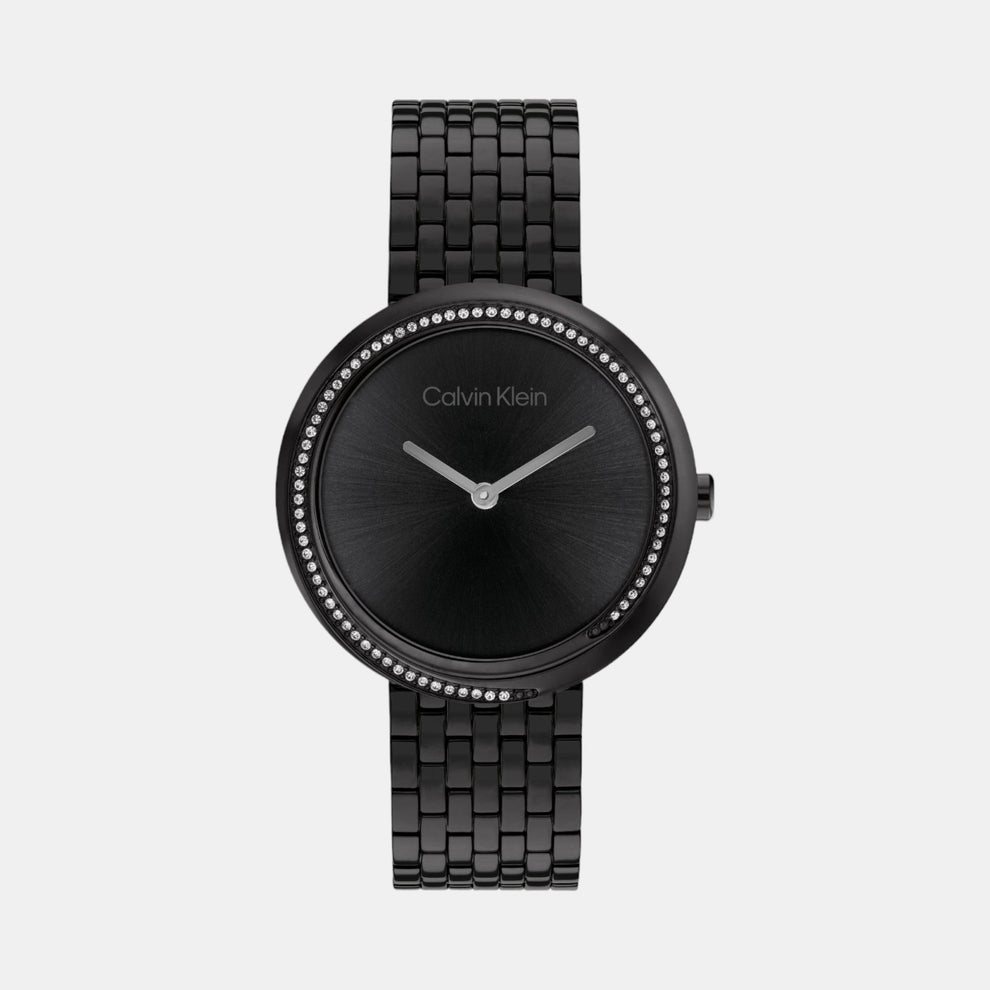 Calvin Klein 25100039 Twisted Bezel Women’s Quartz Analog Watch with Black Dial, Black Stainless Steel Strap
