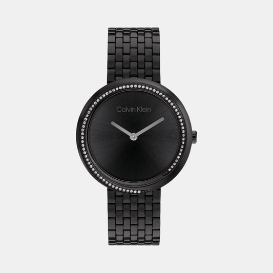 Calvin Klein 25100039 Twisted Bezel Women’s Quartz Analog Watch with Black Dial, Black Stainless Steel Strap