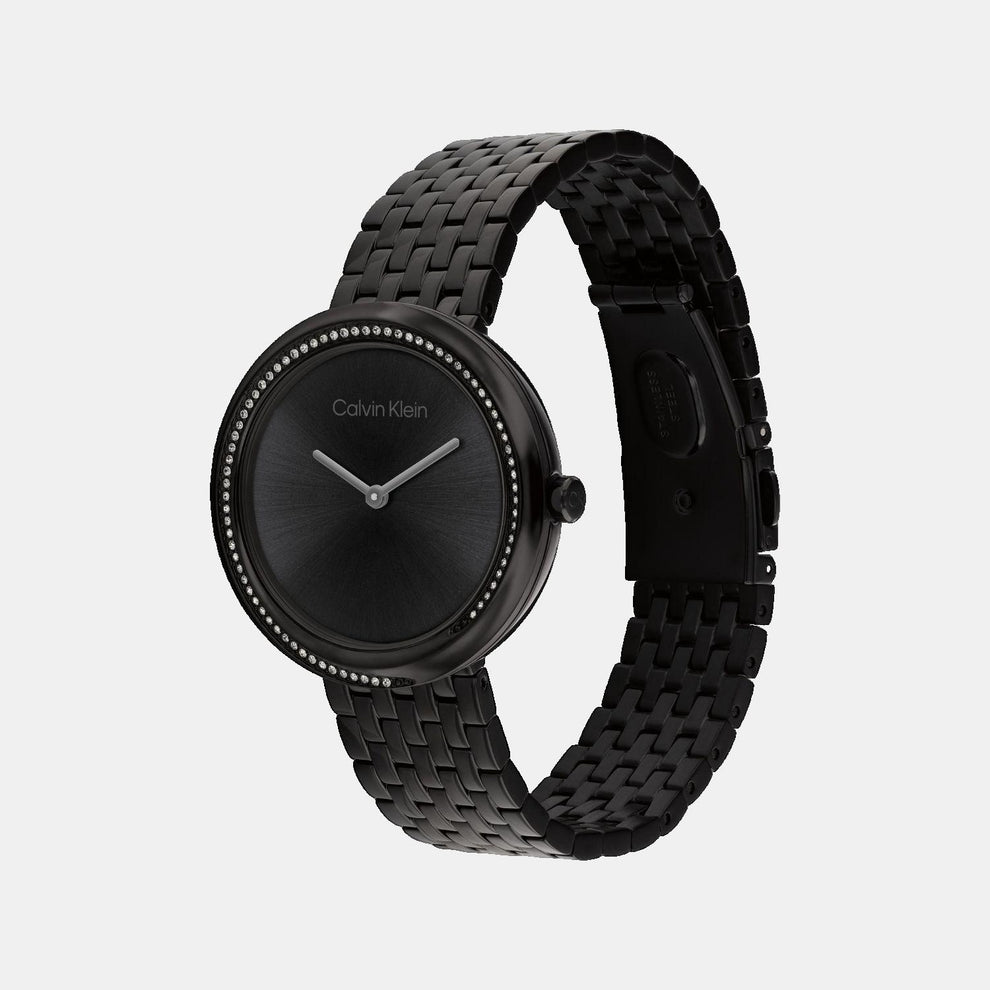 Calvin Klein 25100039 Twisted Bezel Women’s Quartz Analog Watch with Black Dial, Black Stainless Steel Strap